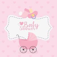 baby shower, calzino rosa per carrozzina e decorazione per ciuccio vettore