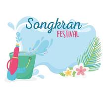 Songkran festival plastica pistola ad acqua secchio fiori vettore