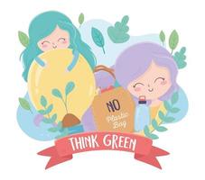 ragazze shopping bag bulbo piante natura ambiente ecologia vettore