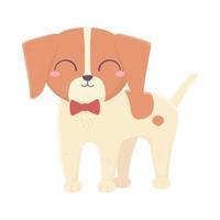 simpatico cagnolino in piedi con farfallino animale domestico dei cartoni animati, animali domestici vettore