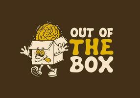 su di il scatola, portafortuna personaggio di un' cartone scatola con un' umano cervello su esso vettore