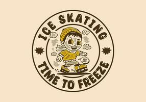 ghiaccio pattinando tempo per congelare, portafortuna personaggio illustrazione di un' poco ragazzo giocando ghiaccio pattinare vettore