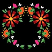 messicano ricamo di fiori nel il modulo di un' cerchio su un' nero sfondo vettore