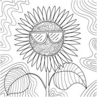 colorazione pagina con carino girasole nel occhiali da sole. mano disegnato vettore girasole colorazione pagina