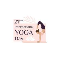 banner della giornata internazionale dello yoga con una giovane ragazza in una posa yoga vettore