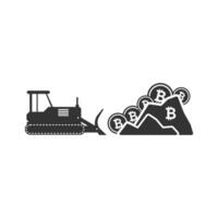 vettore illustrazione di bitcoin montagna bulldozer icona nel buio colore e bianca sfondo