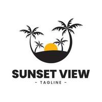 oceano spiaggia con palma albero silhouette per vacanza vacanza Hawaii Paradiso isola viaggio logo design vettore