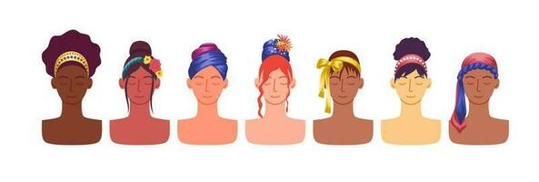 cartone animato colore personaggi donna cerchietto per capelli su testa concetto. vettore