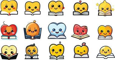 fascio di emoji lettura libro vettore
