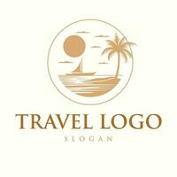 viaggio vettore logo design. mare e palma vettore emblema logo. tropicale ricorrere vettore icona.