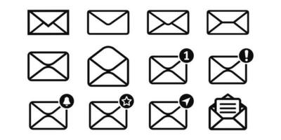 impostato Messaggio icona. e-mail o notizia illustrazioni - vettore, cartello e simbolo. nero linea icona. vettore