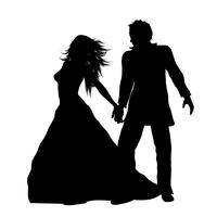 Silhouette di una sposa e sposo vettore