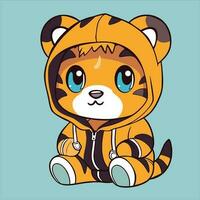 carino tigre portafortuna indossare un' giacca felpa. cartone animato vettore icona. piatto cartone animato stile.