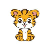 carino bambino tigre cartone animato. piatto carino tigre cartone animato animale personaggio vettore illustrazione isolato su sfondo.