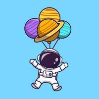 carino astronauta galleggiante con pianeta Palloncino nel spazio cartone animato vettore icona illustrazione. tecnologia scienza icona concetto isolato premio vettore. piatto cartone animato stile