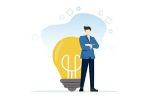 bene idea e scegliere il migliore per il tuo attività commerciale. di brainstorming creativo e innovativo idee per organizzazioni. il capo con il grande idea o il leggero lampadina. piatto vettore illustrazione su sfondo.