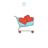 shopping carrello con cuore icona simbolo vettore illustrazione isolato su bianca sfondo
