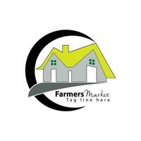 vettore agricoltori mercato logo design e pianta concetto