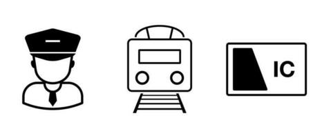 conduttore, treno e circuito integrato carta icona impostare. rotaia mezzi di trasporto icona impostare. vettore. vettore