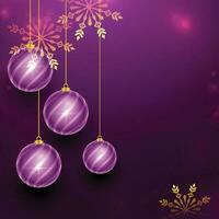 Natale sfondo con oro e viola palle. unico design per striscione, manifesto o invito vettore