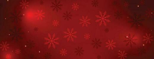 Natale sfondo con splendente rosso i fiocchi di neve e neve. vettore