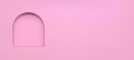 rosa arco nicchia mensola parete per galleria o Museo. 3d memorizzare interno con recesso per esposizione Schermo posto. pubblicità presentazione cremagliera buco fondale modello modello. Aperto caramella pastello In piedi. vettore
