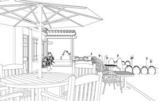 3d illustrazione di ristorante e caffè negozio vettore