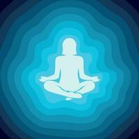silhouette di persona meditando, rilasciando tutti il suo energia, onde di energia, rilassamento, pace di mente vettore