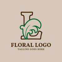 lettera l floreale delineato Vintage ▾ foglia colore vettore logo design