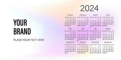 orizzontale calendario 2024 modello design su leggero colorato sfondo per il tuo marca progetto vettore