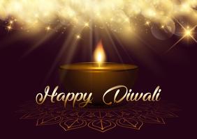 Priorità bassa di Diwali con le luci del bokeh e la lampada a olio vettore