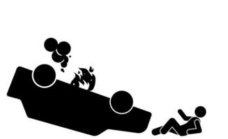 silhouette illustrazione di un' auto avendo un incidente vettore