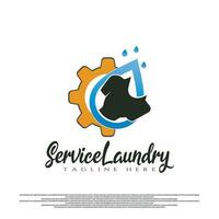 servizio lavanderia logo con Abiti lavare e Ingranaggio concetto. illustrazione elemento vettore