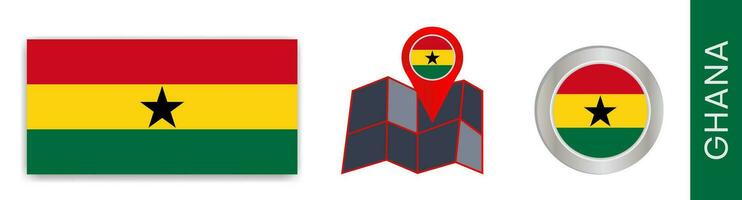 collezione di Ghana nazionale bandiere isolato nel ufficiale colori e carta geografica icone di Ghana con nazione bandiere. vettore