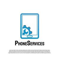 Telefono servizio logo con chiave inglese concetto. futuro tecnologia icona. smartphone. illustrazione elemento-vettore vettore