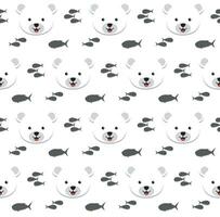 polare orso e pesce silhouette su bianca sfondo. kawaii animale bambini senza soluzione di continuità modello design per involucro carta, tessuto e tessile. vettore