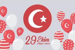 29 ekim cumhuriyet bayrami kutlu olsun, festa della repubblica della turchia, bandiera rotonda e carta di palloncini vettore
