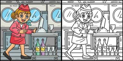 lavoro duro e faticoso giorno hostess con cibo carrello illustrazione vettore