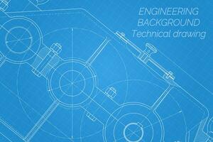 meccanico ingegneria disegni su blu sfondo. riduttore. tecnico design. coperchio. planimetria. vettore illustrazione.