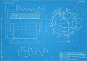 meccanico ingegneria disegni su blu sfondo. taglio Strumenti, fresatura taglierina. tecnico design. coperchio. planimetria. vettore illustrazione.