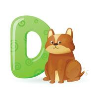 vettore isolato cartone animato illustrazione di inglese alfabeto lettera d con immagine di seduta cane.