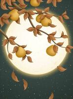 medio autunno Festival illustrazione con attrarre pieno Luna e pomelo alberi vettore
