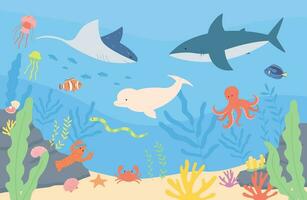 un' varietà di specie vivere nel il mare. piatto vettore illustrazione.