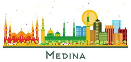 medina Arabia arabia città orizzonte con colore edifici isolato su bianca. medina paesaggio urbano con punti di riferimento. vettore