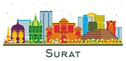 surat India città orizzonte con colore edifici isolato su bianca. surat paesaggio urbano con punti di riferimento. vettore