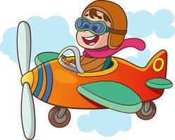 vettore illustrazioni di carino bambino volante aereo