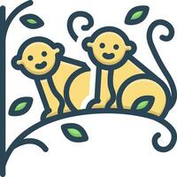 colore icona per scimmia impostato su albero vettore
