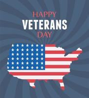 felice giorno dei veterani, bandiera americana sulla mappa, soldato delle forze armate militari americane vettore