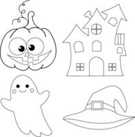 schema Halloween clipart impostato contiene un' strega, Casa, gatto , e zucca vettore