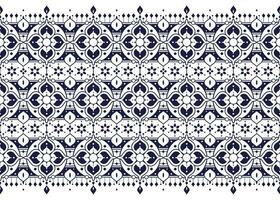 geometrico e fiore etnico tessuto modello su blu sfondo per stoffa tappeto sfondo sfondo involucro eccetera. vettore